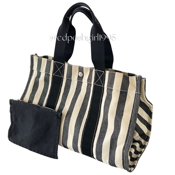 HERMES Striped 'Cannes' large Tote Fourre-tout bag + attached Hermès case - Picture 1 of 16